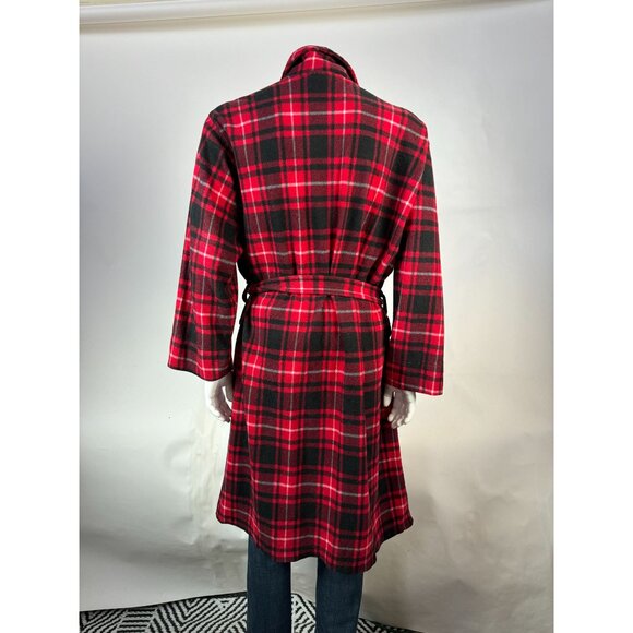 VTG 80s Fruit Of The Loom Mens Sleepwear Robe OS Red & Black Plaid 100% Polyeste - Picture 3 of 16